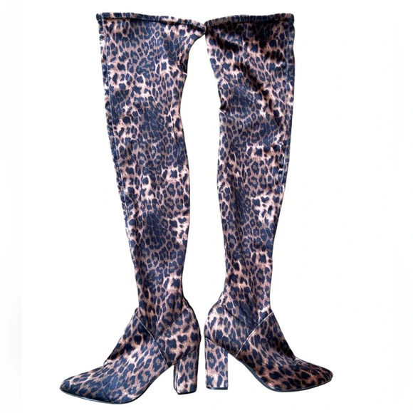 Revamped by Sirens thigh high leopard heel boots Sz 8 - Picture 1 of 12